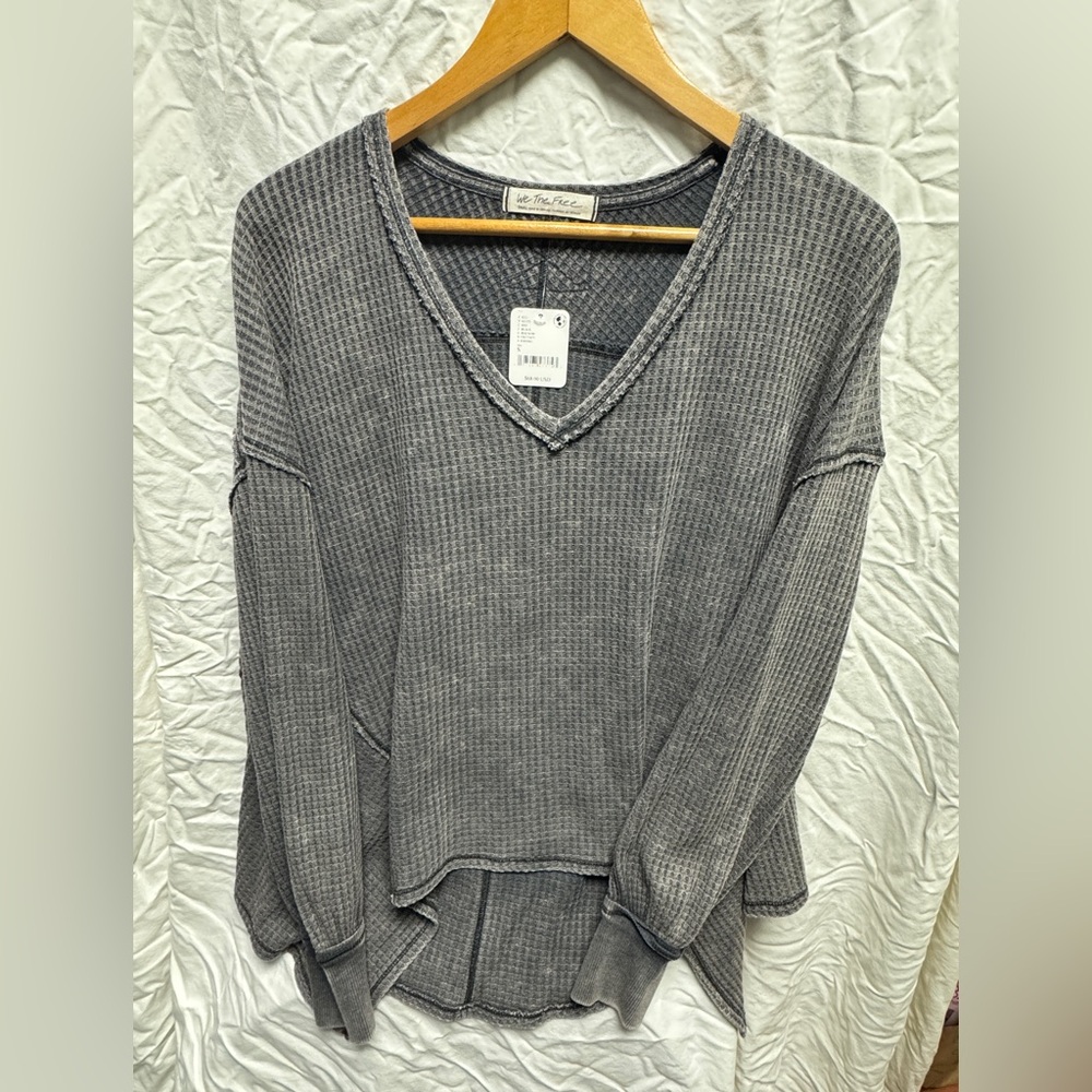 We The Free Washed Black Waffle Sweater
